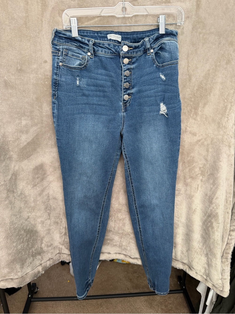 High-Rise Button-Fly Skinny Jeans in Medium Blue